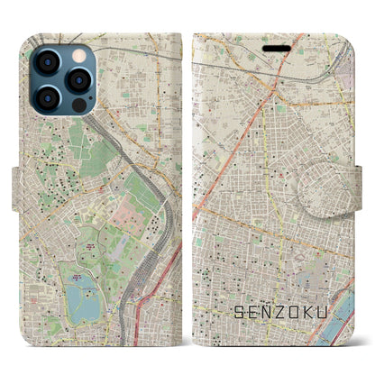 【千束（東京都）】地図柄iPhoneケース（手帳タイプ）ナチュラル・iPhone 12 / 12 Pro 用