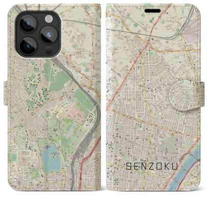 【千束（東京都）】地図柄iPhoneケース（手帳タイプ）ナチュラル・iPhone 15 Pro Max 用