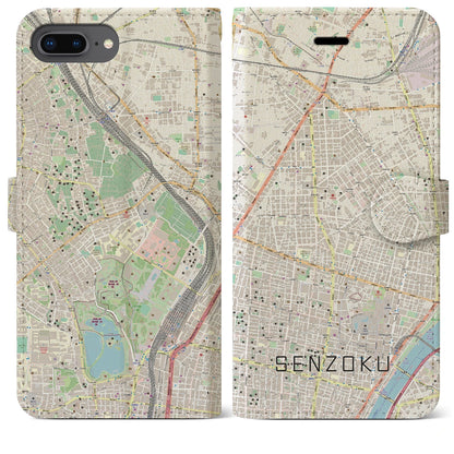 【千束（東京都）】地図柄iPhoneケース（手帳タイプ）ナチュラル・iPhone 8Plus /7Plus / 6sPlus / 6Plus 用
