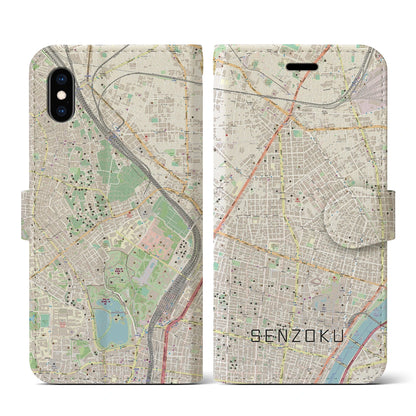 【千束（東京都）】地図柄iPhoneケース（手帳タイプ）ナチュラル・iPhone XS / X 用