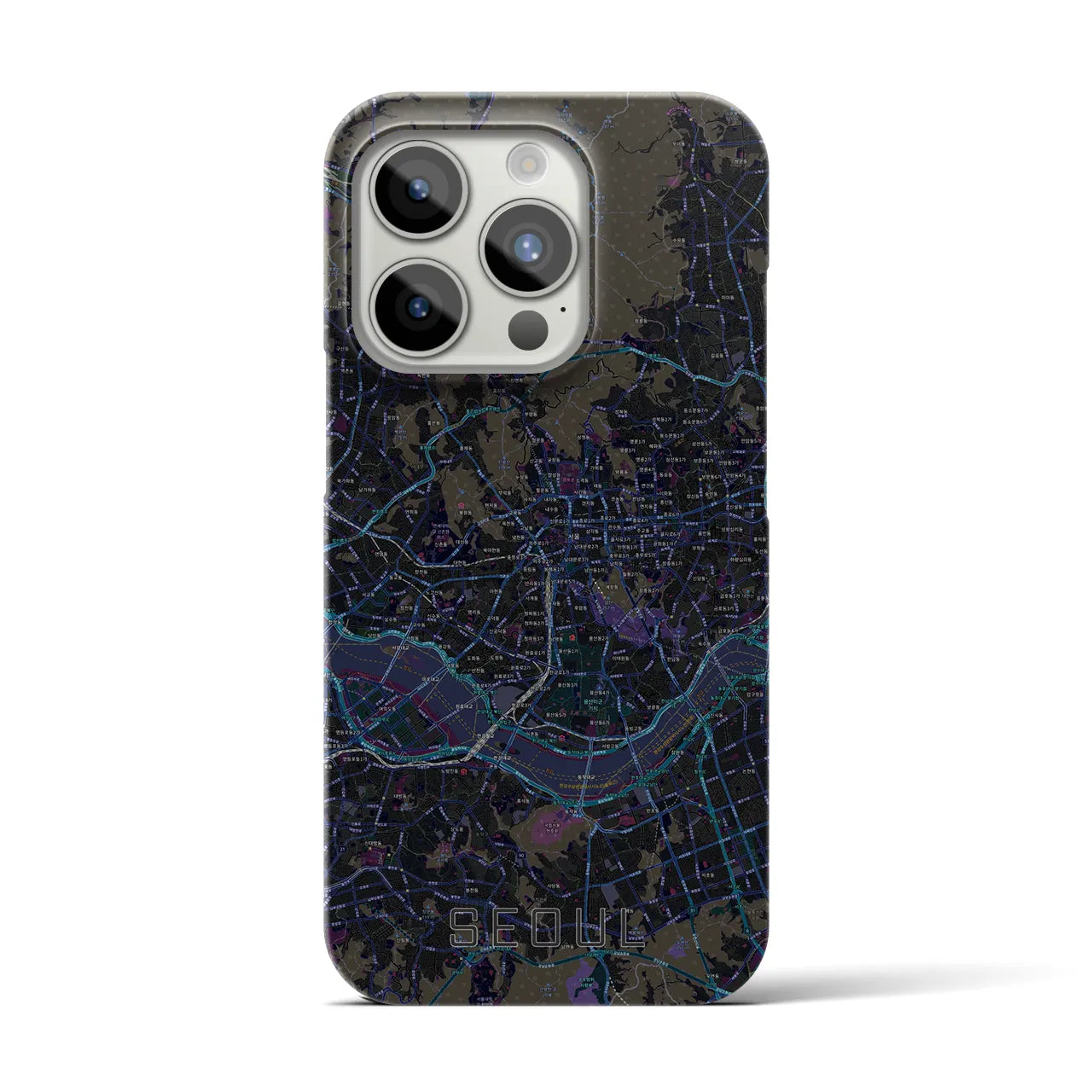 【ソウル】地図柄iPhoneケース（バックカバータイプ・ブラック）iPhone 15 Pro 用