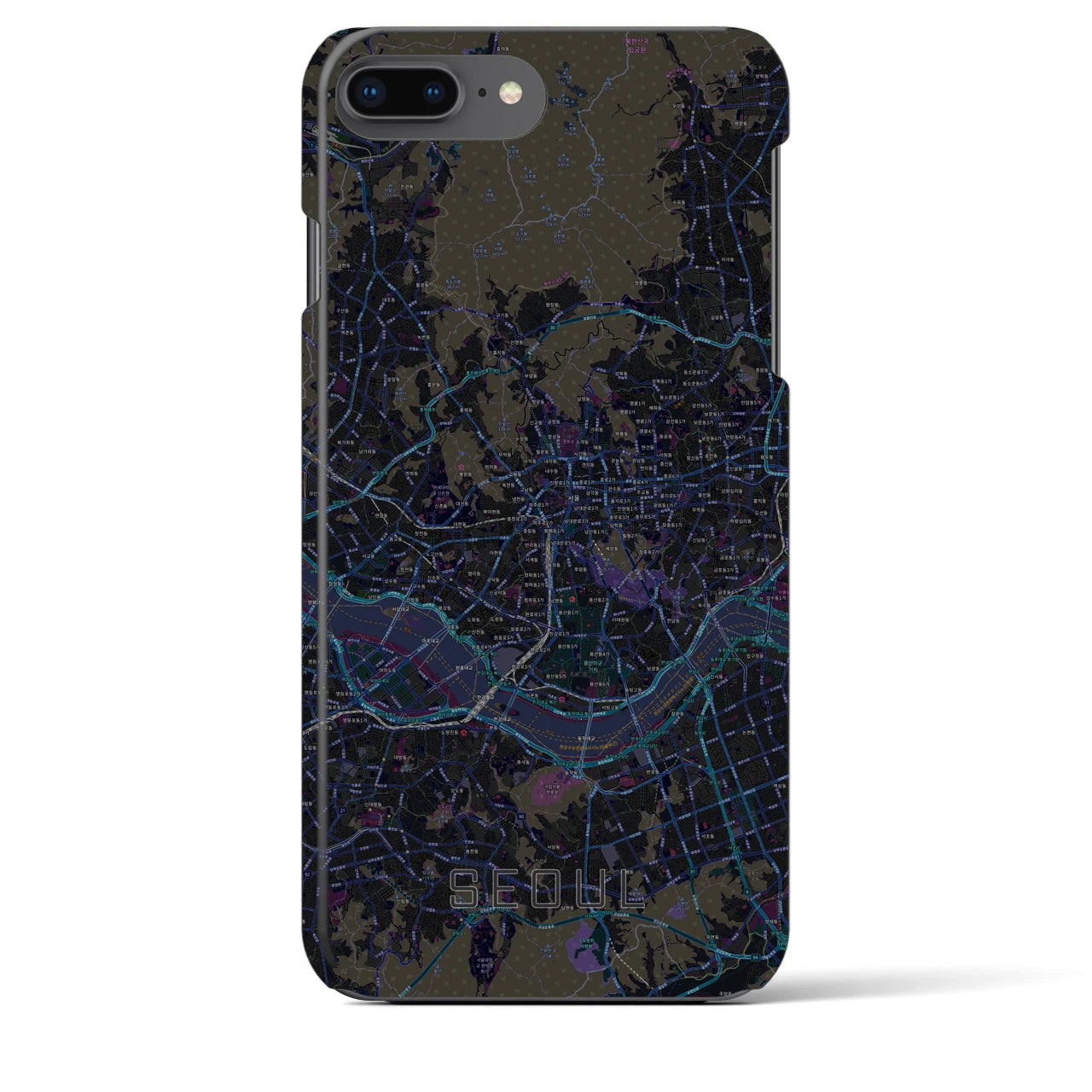 【ソウル】地図柄iPhoneケース（バックカバータイプ・ブラック）iPhone 8Plus /7Plus / 6sPlus / 6Plus 用