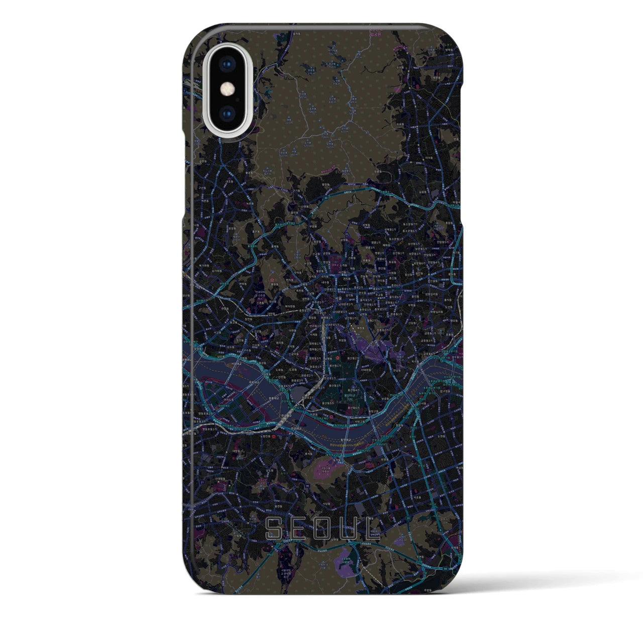 【ソウル】地図柄iPhoneケース（バックカバータイプ・ブラック）iPhone XS Max 用