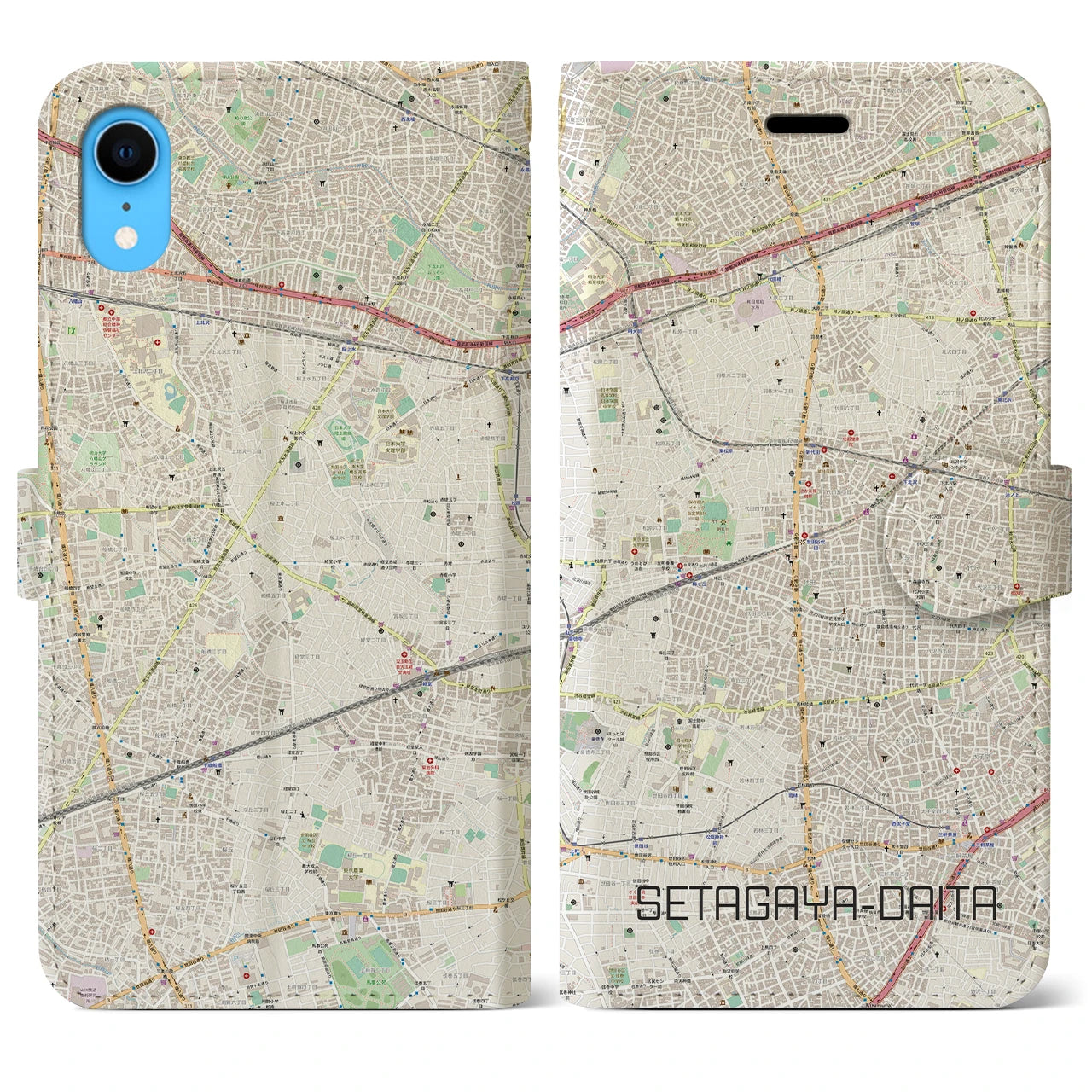 【世田谷代田】地図柄iPhoneケース（手帳両面タイプ・ナチュラル）iPhone XR 用