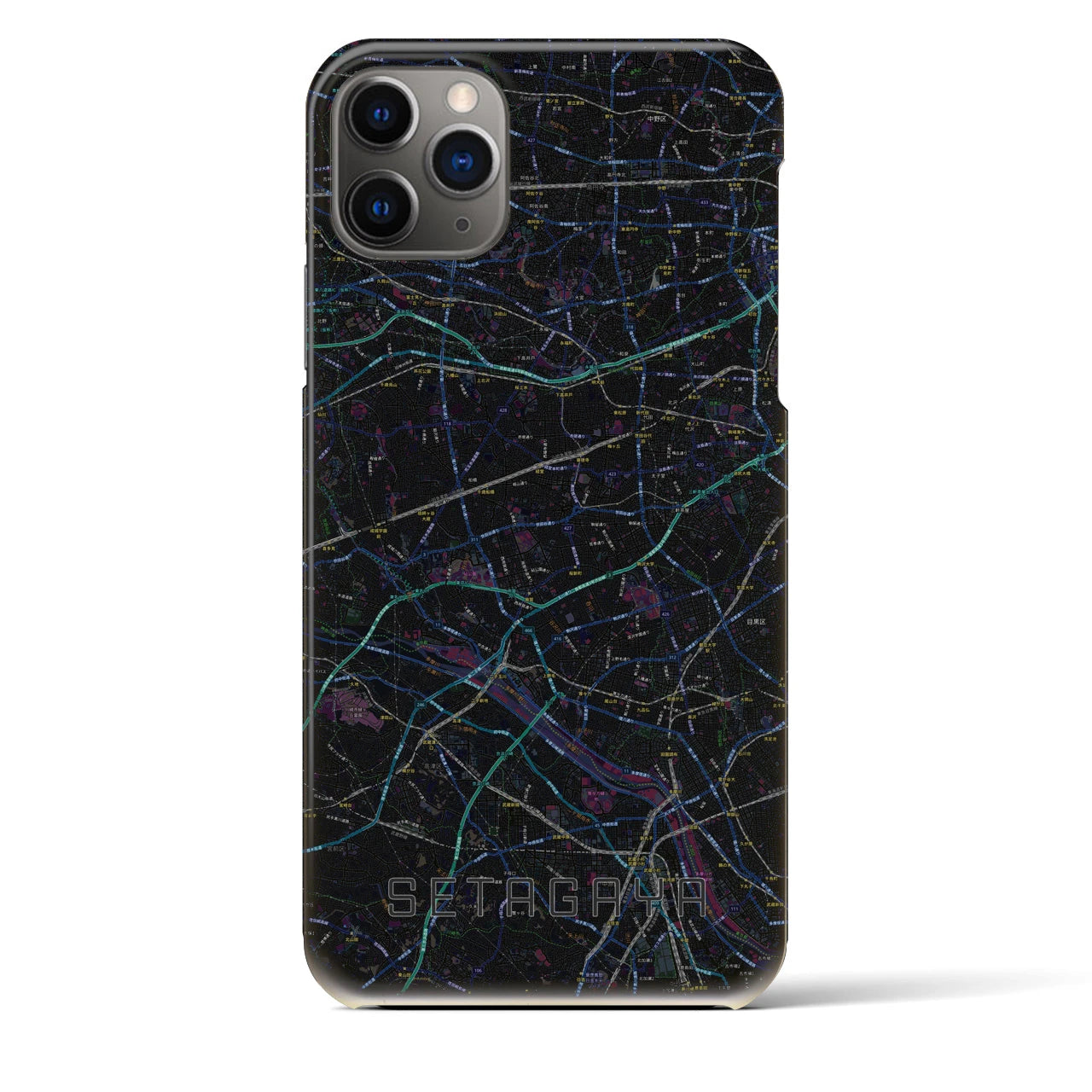 【世田谷2】地図柄iPhoneケース（バックカバータイプ・ブラック）iPhone 11 Pro Max 用