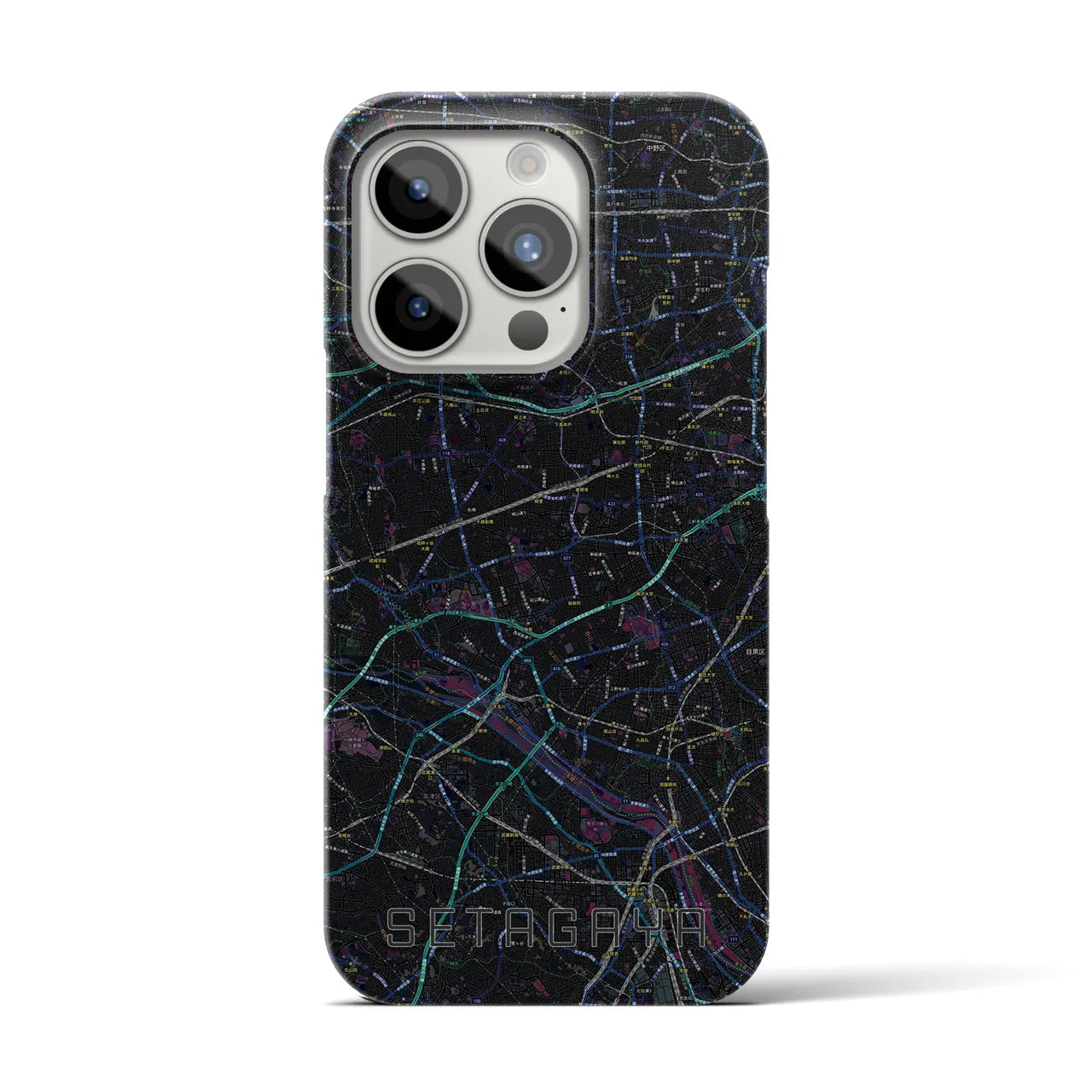 【世田谷2】地図柄iPhoneケース（バックカバータイプ・ブラック）iPhone 15 Pro 用