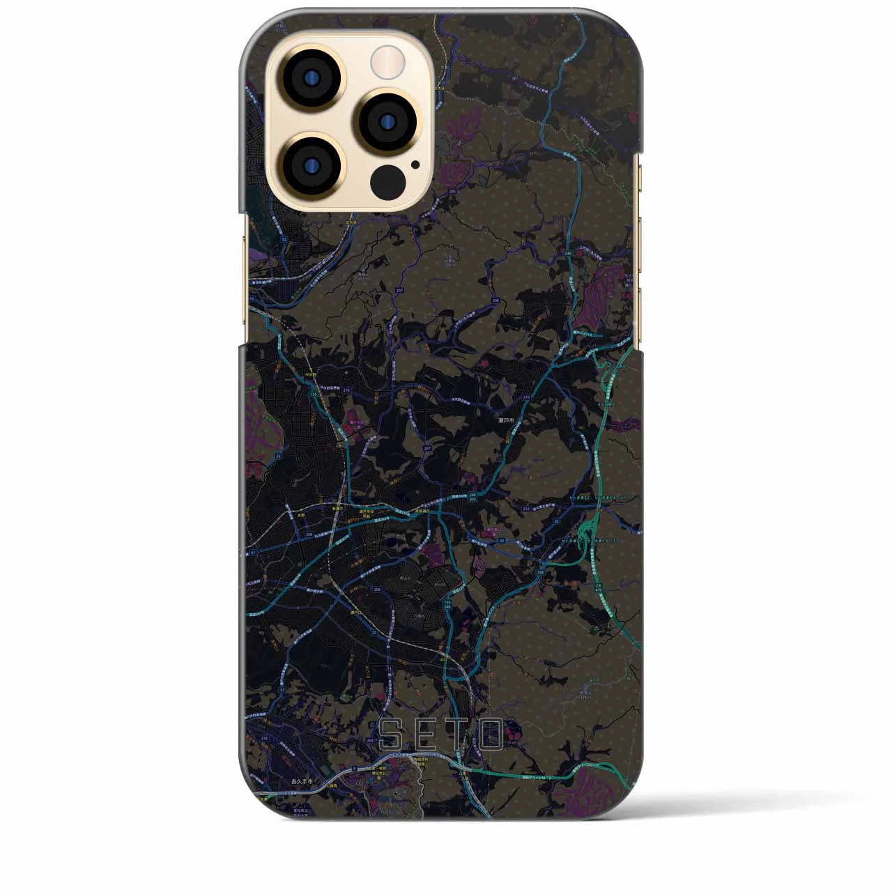 【瀬戸】地図柄iPhoneケース（バックカバータイプ・ブラック）iPhone 12 Pro Max 用