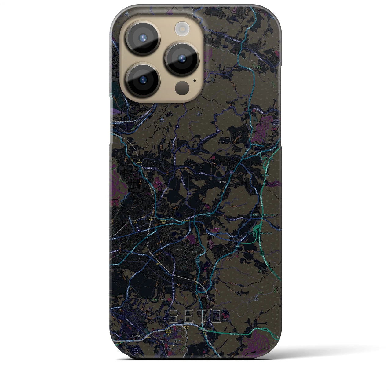 【瀬戸】地図柄iPhoneケース（バックカバータイプ・ブラック）iPhone 14 Pro Max 用