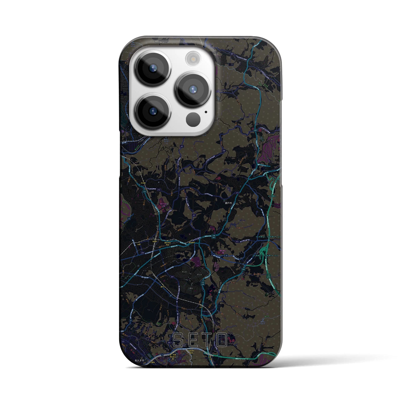 【瀬戸】地図柄iPhoneケース（バックカバータイプ・ブラック）iPhone 14 Pro 用