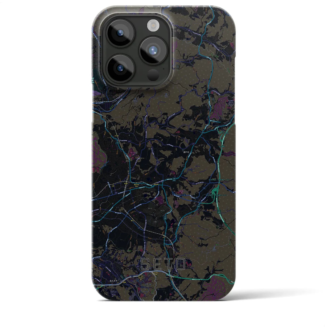 【瀬戸】地図柄iPhoneケース（バックカバータイプ・ブラック）iPhone 15 Pro Max 用