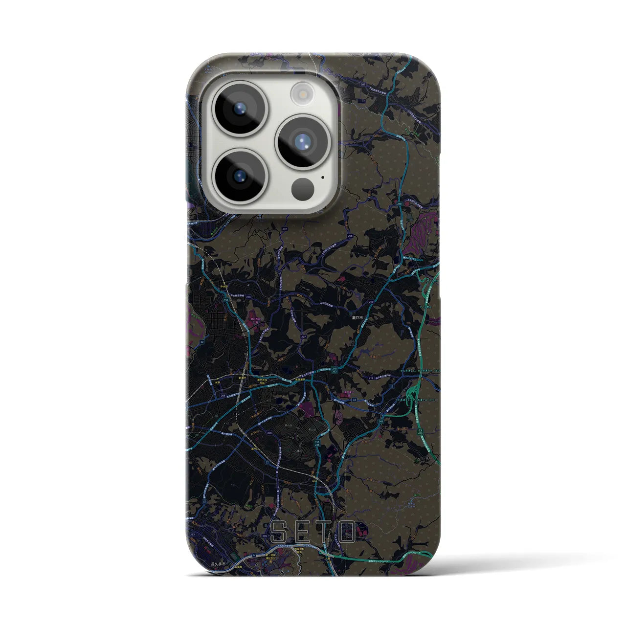 【瀬戸】地図柄iPhoneケース（バックカバータイプ・ブラック）iPhone 15 Pro 用