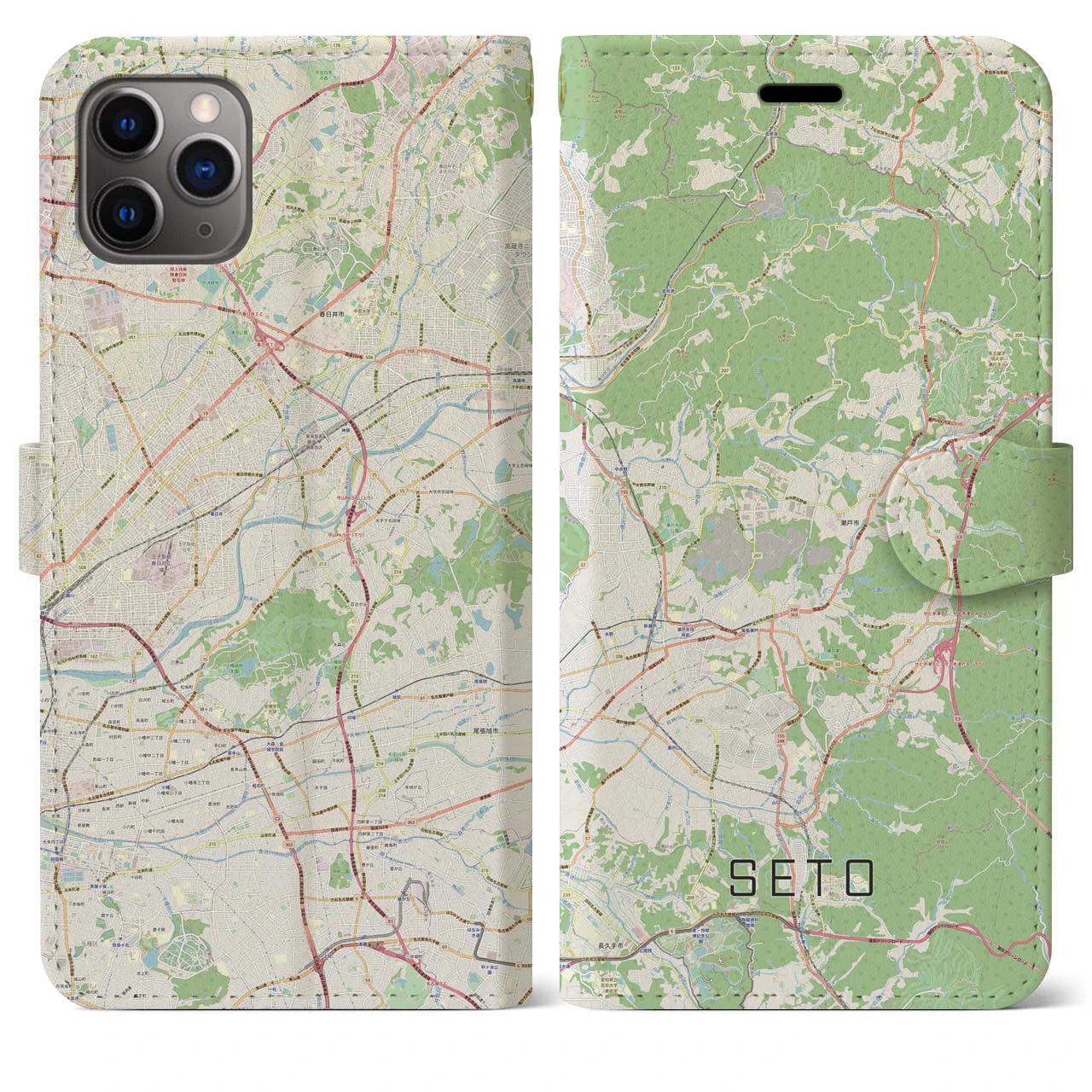 【瀬戸】地図柄iPhoneケース（手帳両面タイプ・ナチュラル）iPhone 11 Pro Max 用