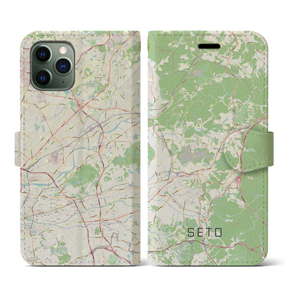 【瀬戸（愛知県）】地図柄iPhoneケース（手帳タイプ）ナチュラル・iPhone 11 Pro 用