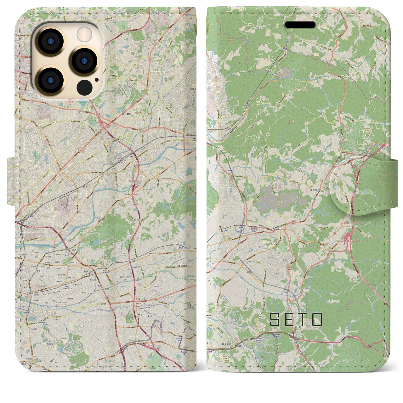 【瀬戸】地図柄iPhoneケース（手帳両面タイプ・ナチュラル）iPhone 12 Pro Max 用