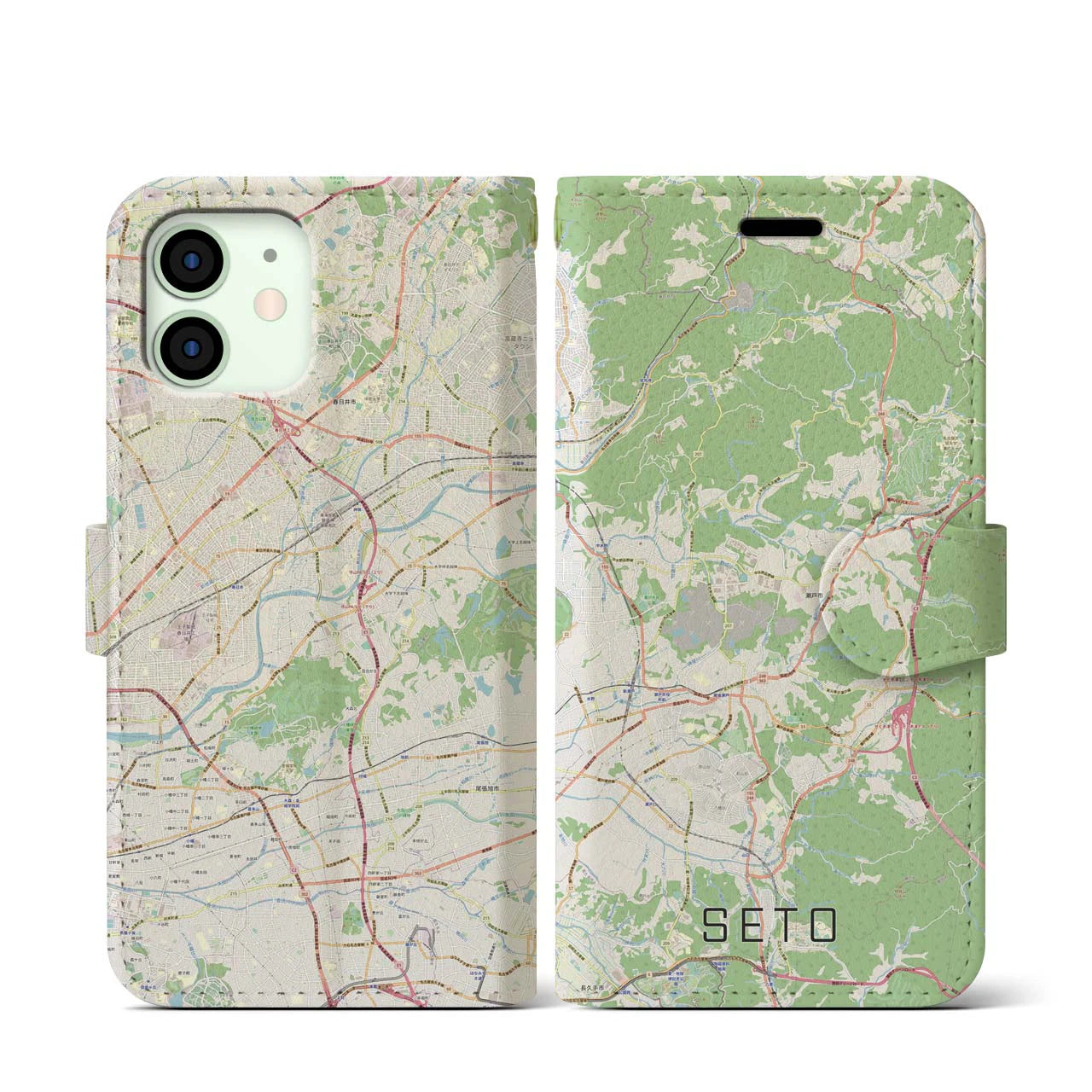 【瀬戸】地図柄iPhoneケース（手帳両面タイプ・ナチュラル）iPhone 12 mini 用