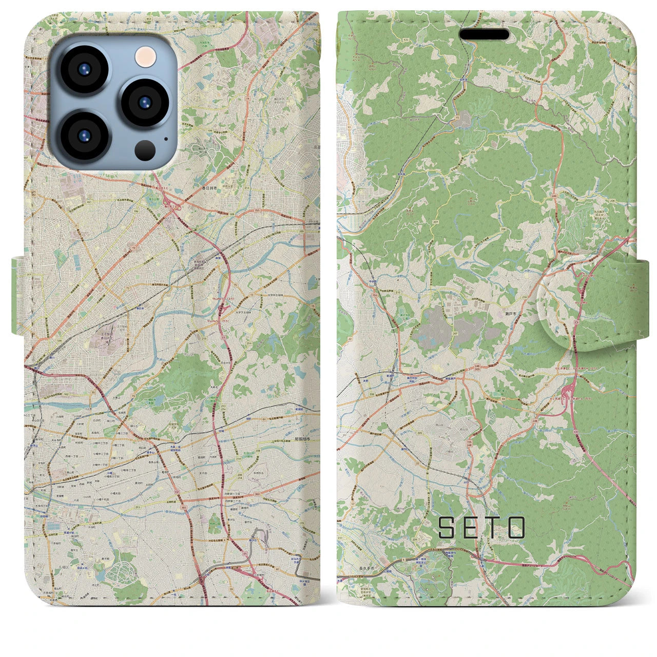 【瀬戸】地図柄iPhoneケース（手帳両面タイプ・ナチュラル）iPhone 13 Pro Max 用