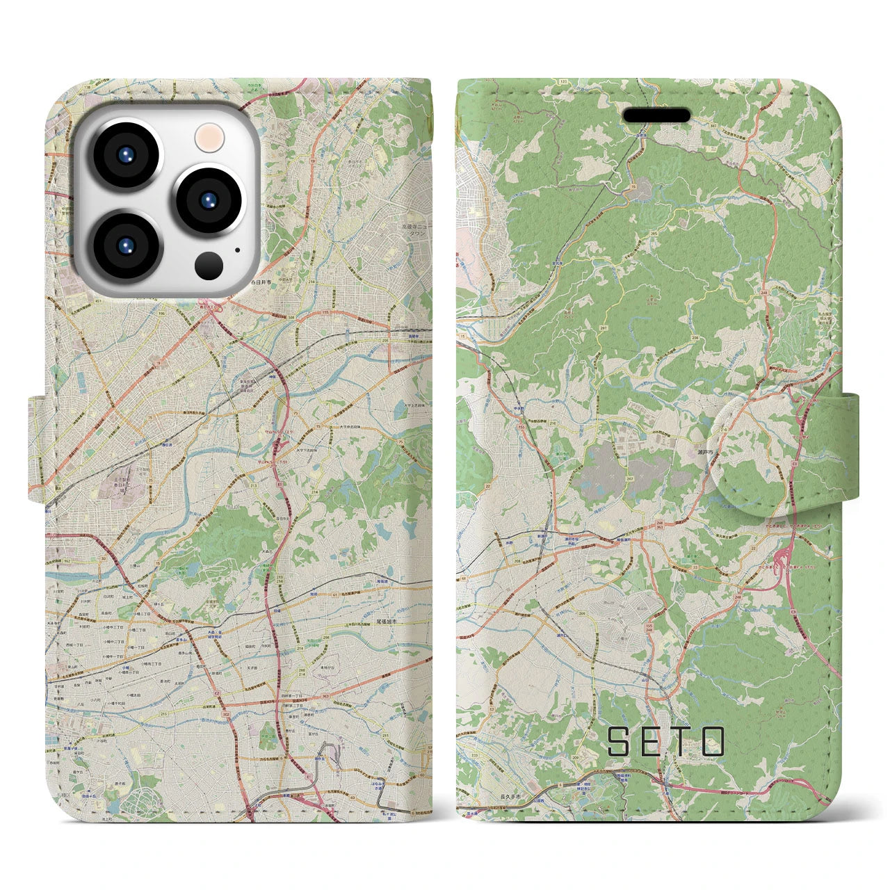 【瀬戸】地図柄iPhoneケース（手帳両面タイプ・ナチュラル）iPhone 13 Pro 用
