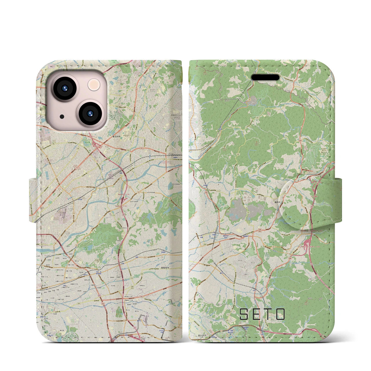 【瀬戸】地図柄iPhoneケース（手帳両面タイプ・ナチュラル）iPhone 13 mini 用