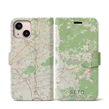 【瀬戸（愛知県）】地図柄iPhoneケース（手帳タイプ）ナチュラル・iPhone 13 mini 用
