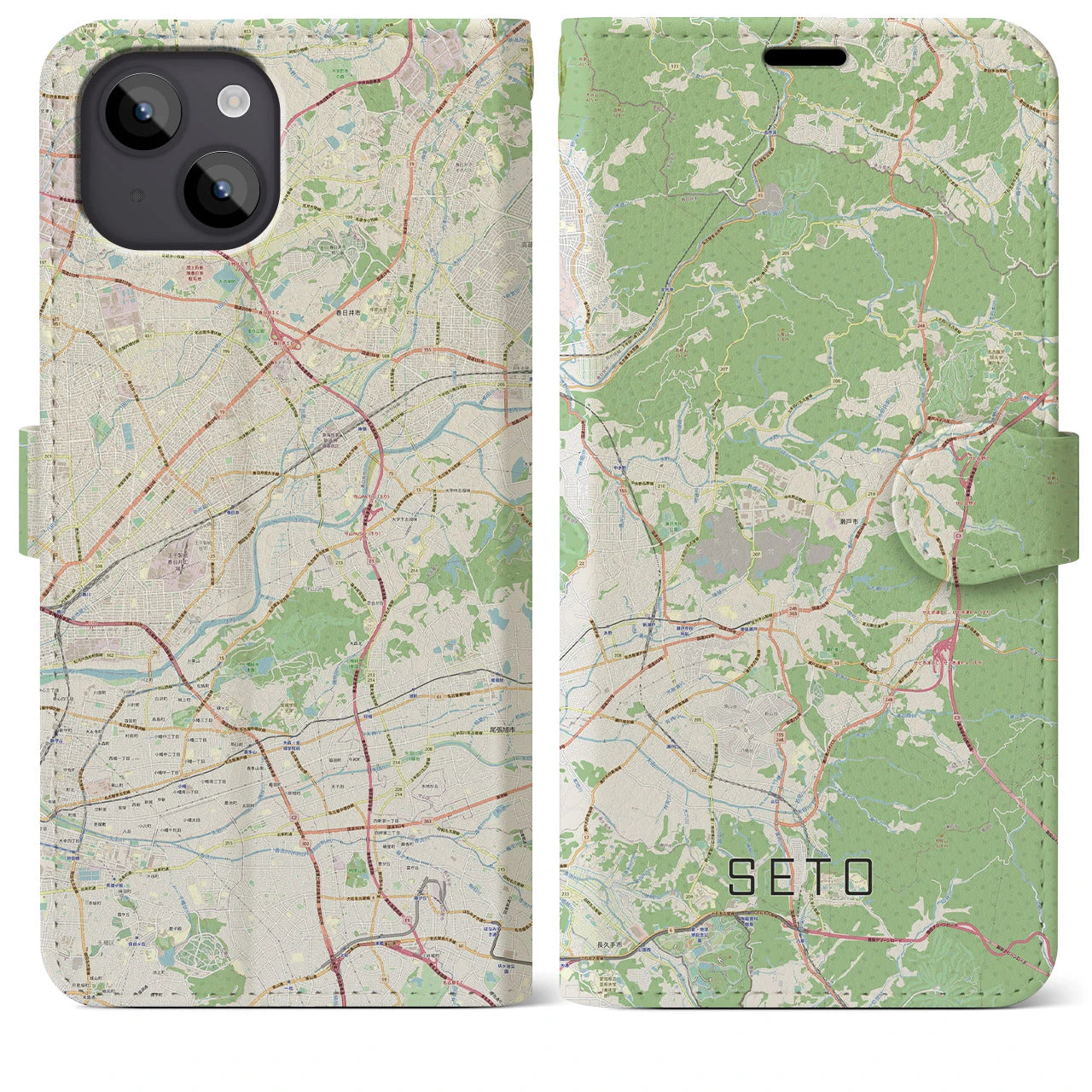 【瀬戸】地図柄iPhoneケース（手帳両面タイプ・ナチュラル）iPhone 14 Plus 用