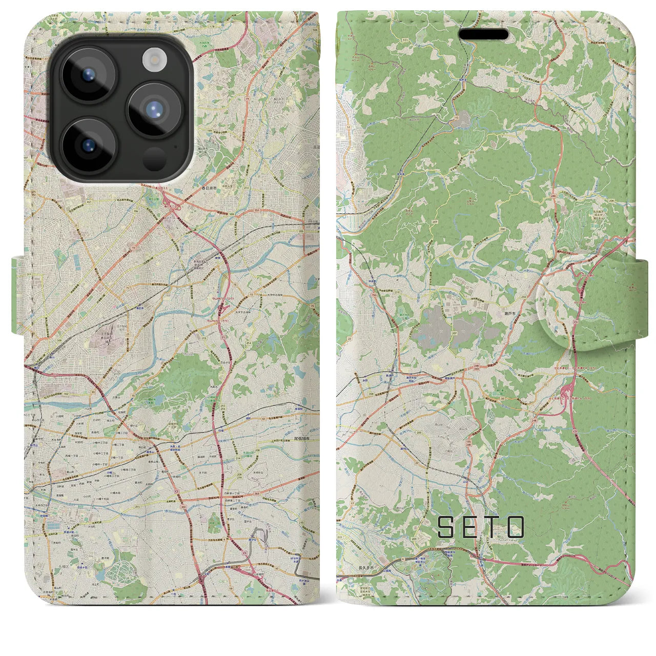 【瀬戸】地図柄iPhoneケース（手帳両面タイプ・ナチュラル）iPhone 15 Pro Max 用