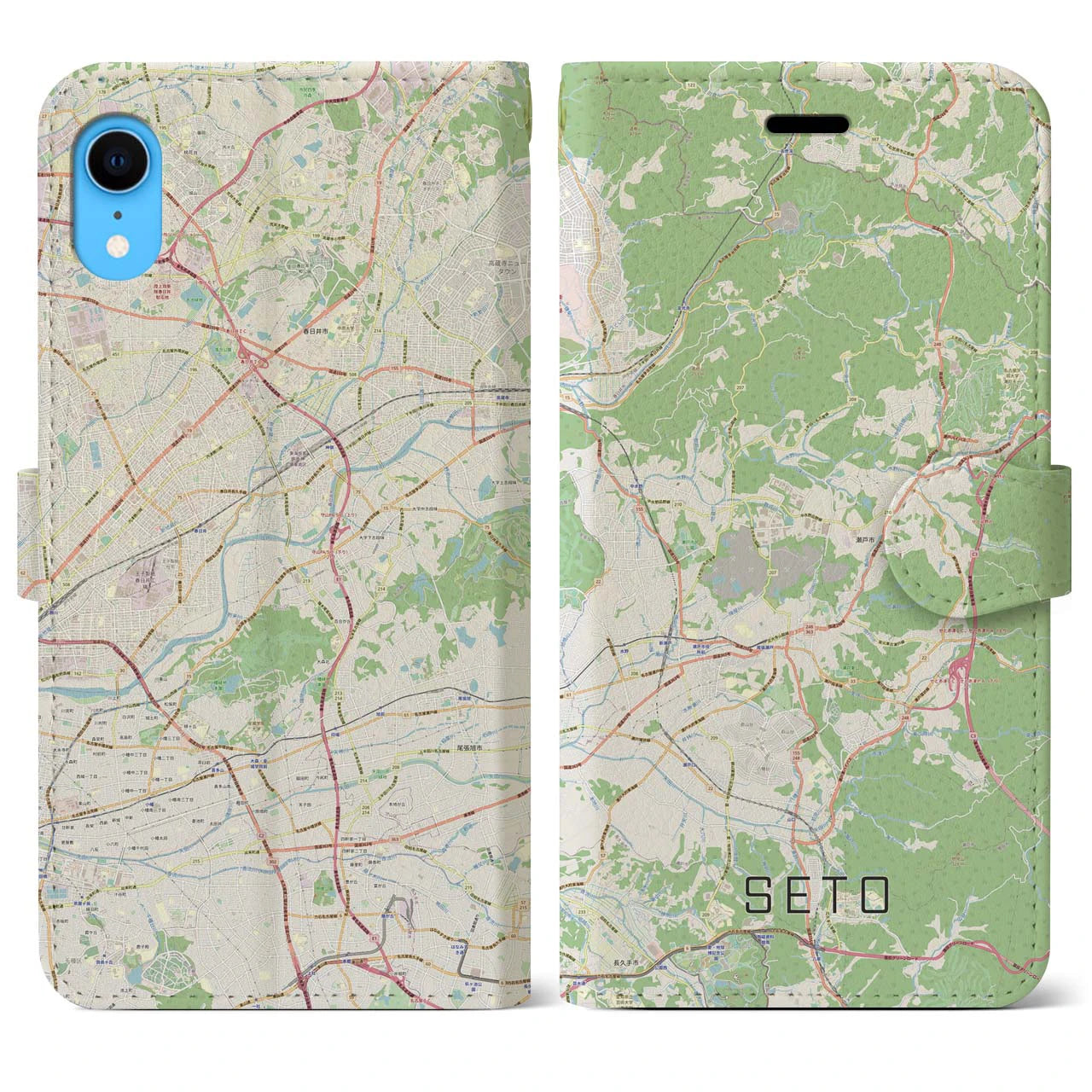 【瀬戸】地図柄iPhoneケース（手帳両面タイプ・ナチュラル）iPhone XR 用