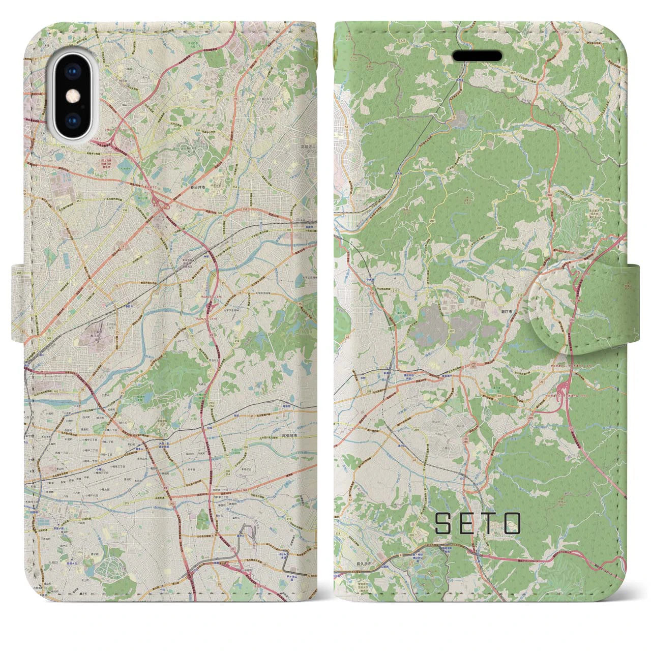 【瀬戸】地図柄iPhoneケース（手帳両面タイプ・ナチュラル）iPhone XS Max 用