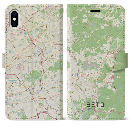 【瀬戸（愛知県）】地図柄iPhoneケース（手帳タイプ）ナチュラル・iPhone XS Max 用