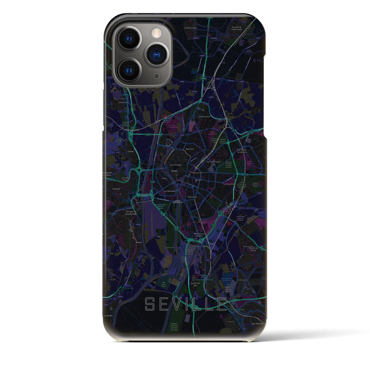 【セビリア】地図柄iPhoneケース（バックカバータイプ・ブラック）iPhone 11 Pro Max 用