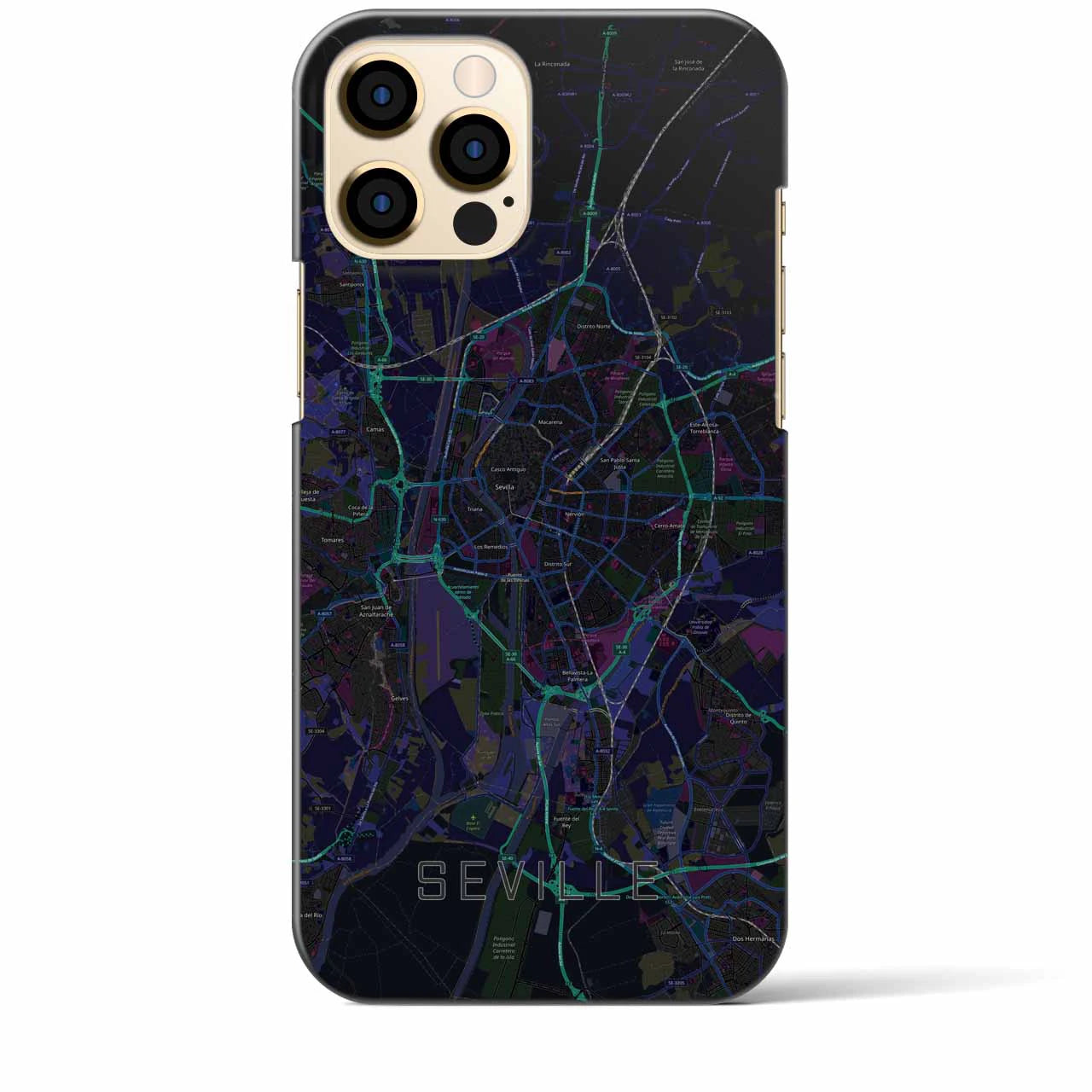 【セビリア】地図柄iPhoneケース（バックカバータイプ・ブラック）iPhone 12 Pro Max 用