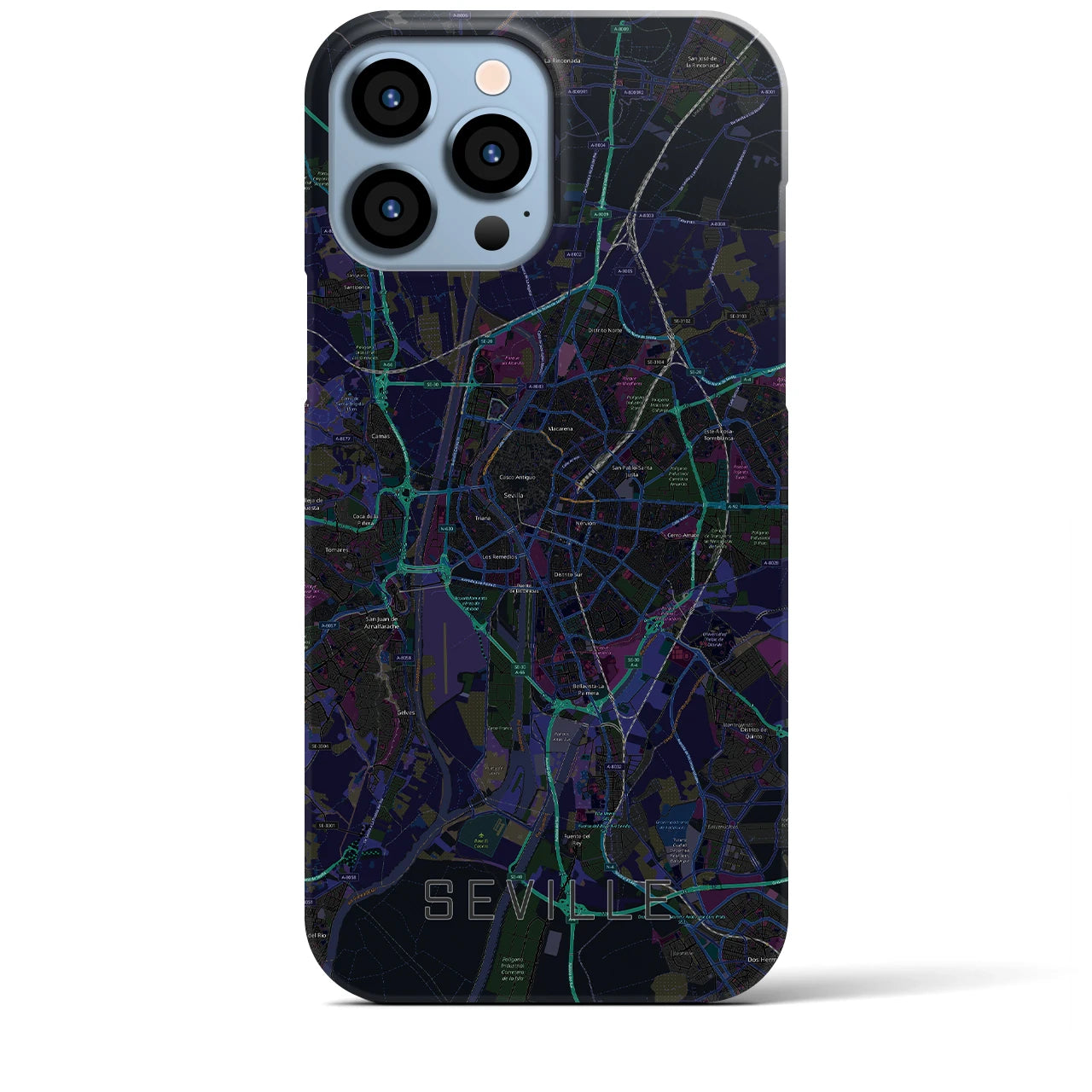 【セビリア】地図柄iPhoneケース（バックカバータイプ・ブラック）iPhone 13 Pro Max 用