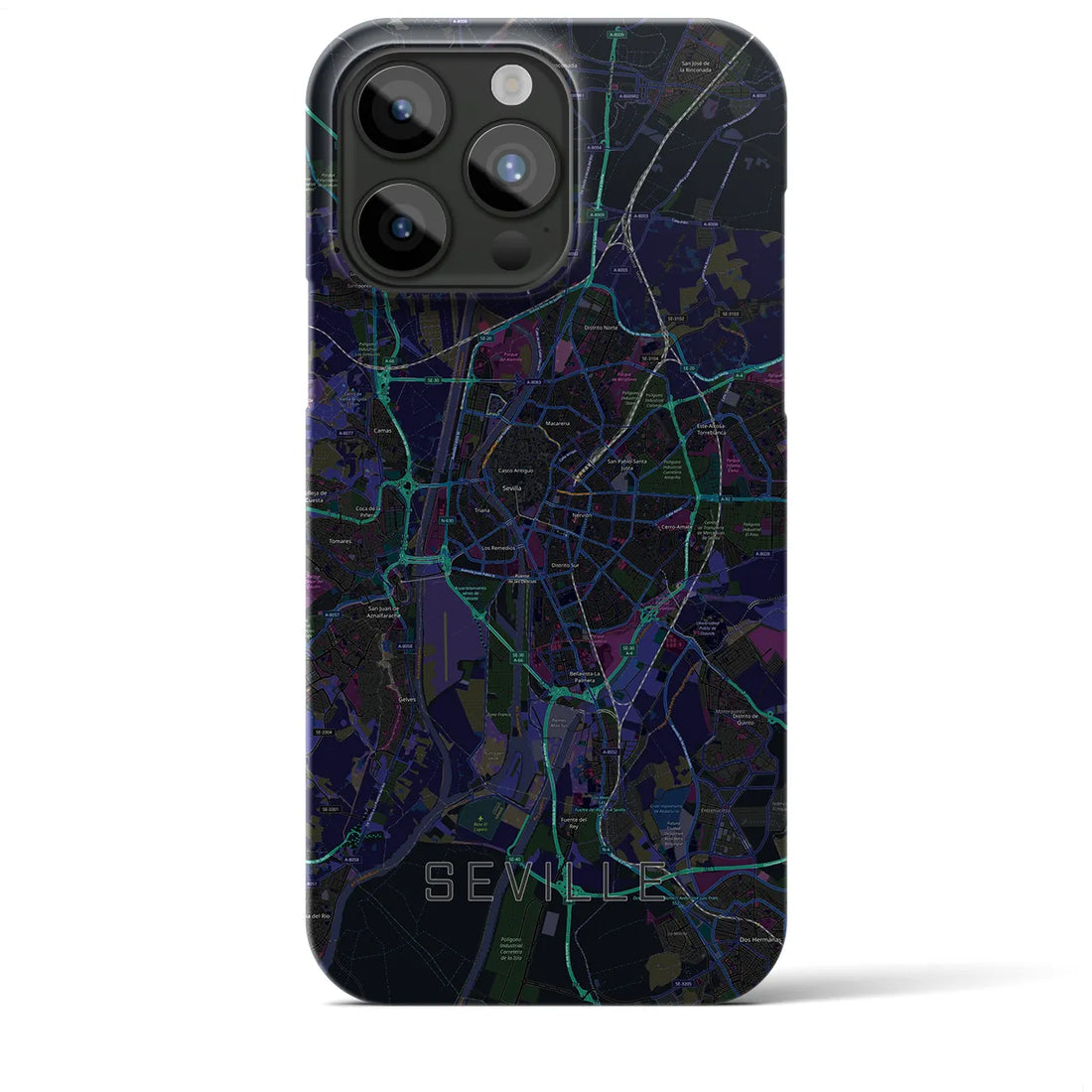 【セビリア】地図柄iPhoneケース（バックカバータイプ・ブラック）iPhone 15 Pro Max 用
