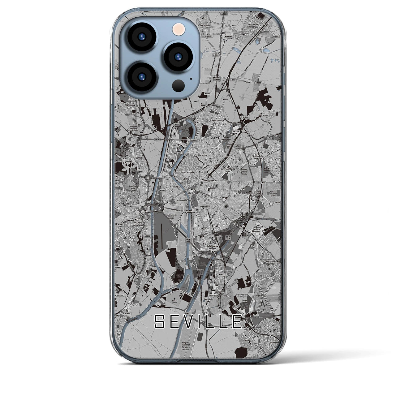 【セビリア】地図柄iPhoneケース（クリアタイプ・モノトーン）iPhone 13 Pro Max 用