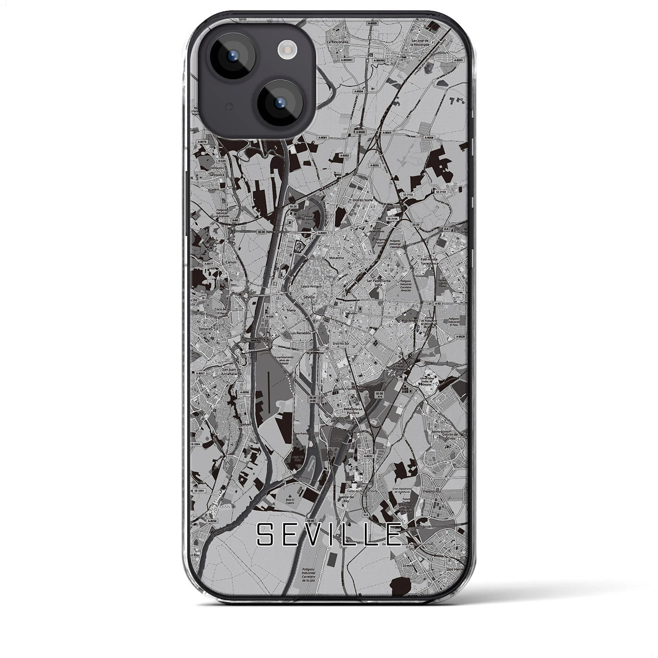 【セビリア】地図柄iPhoneケース（クリアタイプ・モノトーン）iPhone 14 Plus 用