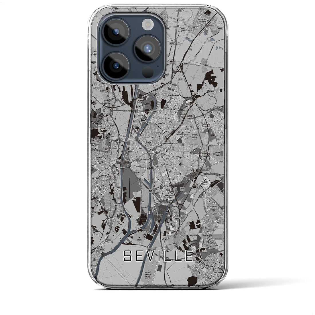 【セビリア】地図柄iPhoneケース（クリアタイプ・モノトーン）iPhone 15 Pro Max 用