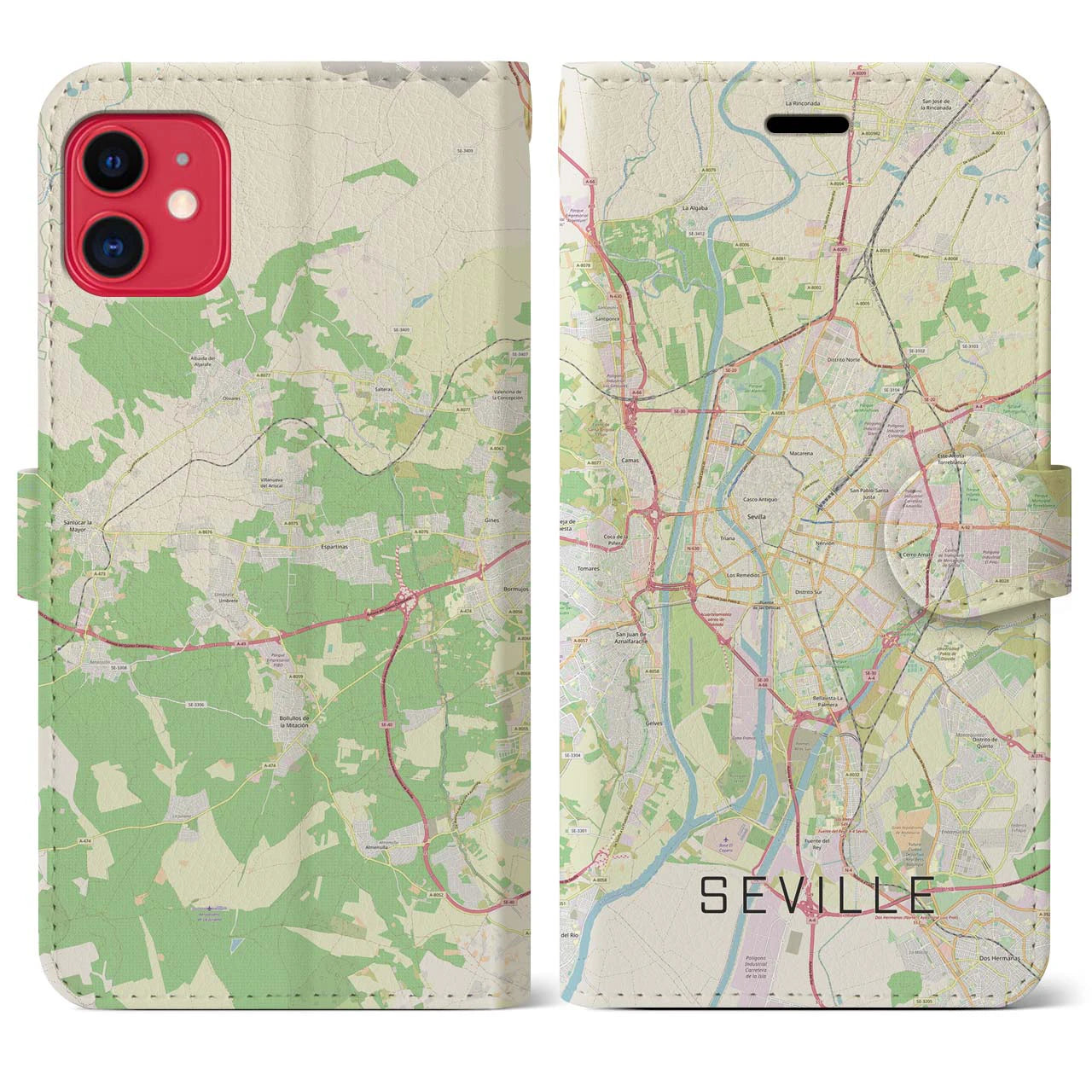 【セビリア】地図柄iPhoneケース（手帳両面タイプ・ナチュラル）iPhone 11 用