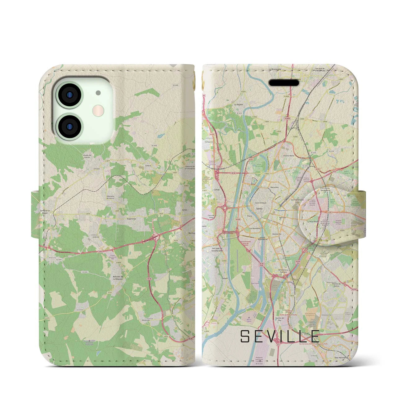 【セビリア】地図柄iPhoneケース（手帳両面タイプ・ナチュラル）iPhone 12 mini 用