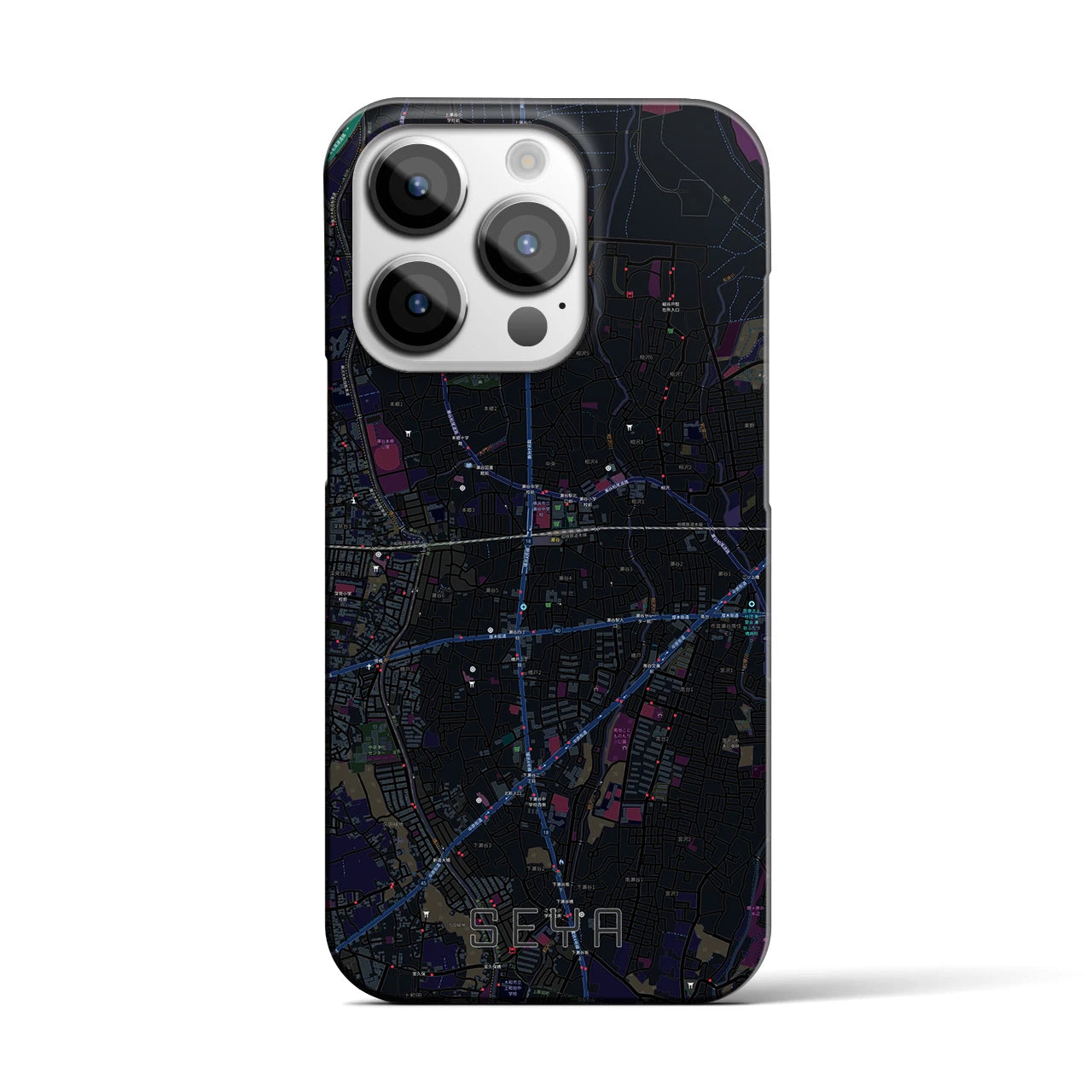 【瀬谷】地図柄iPhoneケース（バックカバータイプ・ブラック）iPhone 14 Pro 用