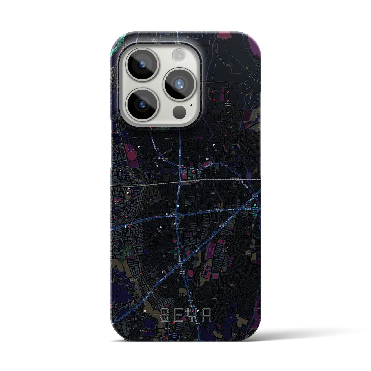 【瀬谷】地図柄iPhoneケース（バックカバータイプ・ブラック）iPhone 15 Pro 用