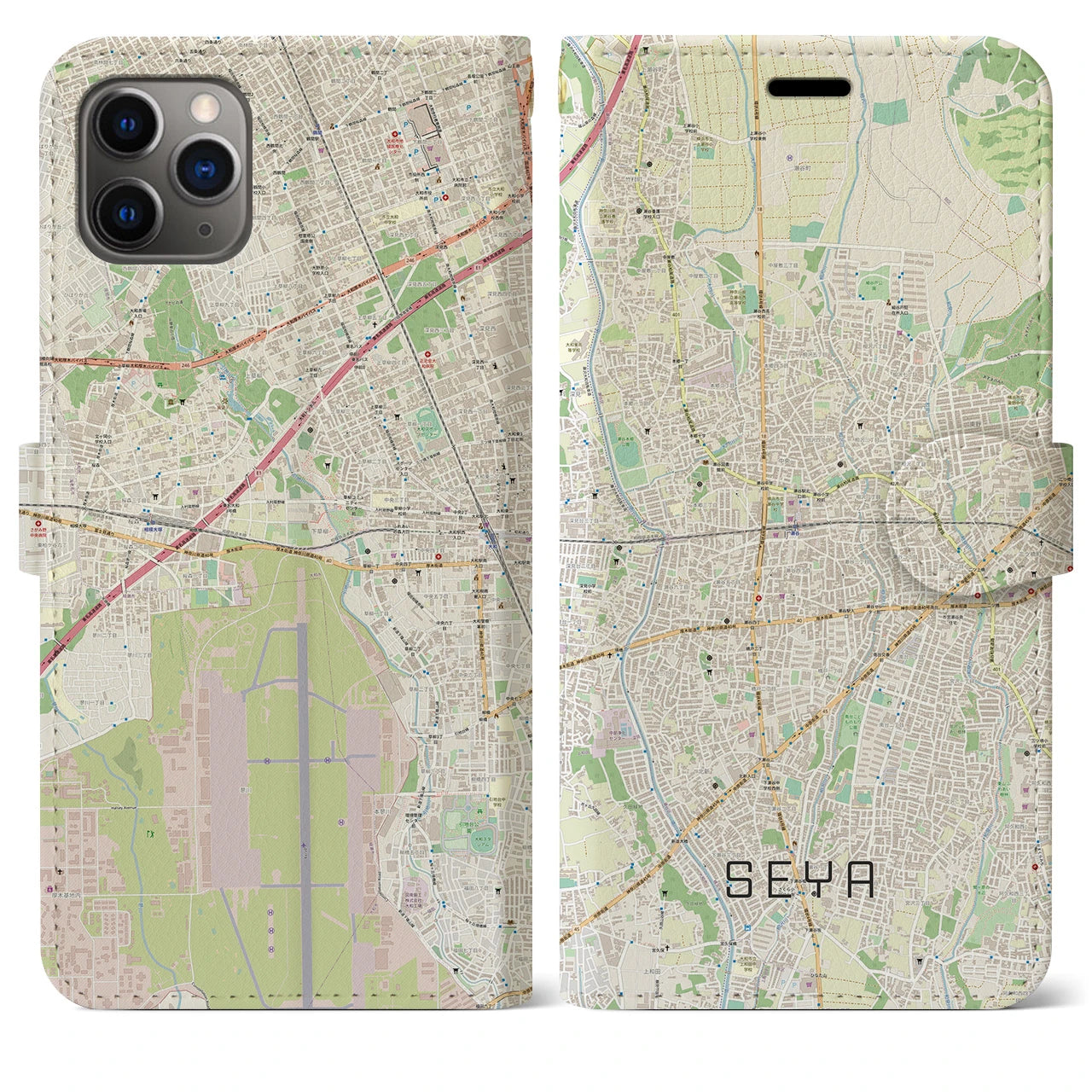 【瀬谷】地図柄iPhoneケース（手帳両面タイプ・ナチュラル）iPhone 11 Pro Max 用