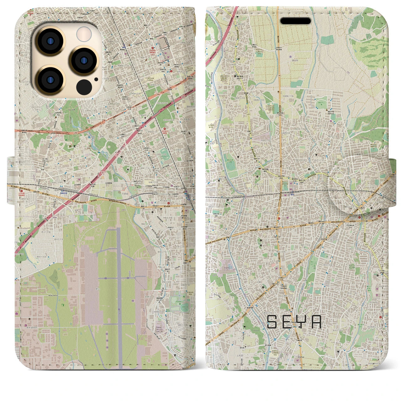 【瀬谷】地図柄iPhoneケース（手帳両面タイプ・ナチュラル）iPhone 12 Pro Max 用