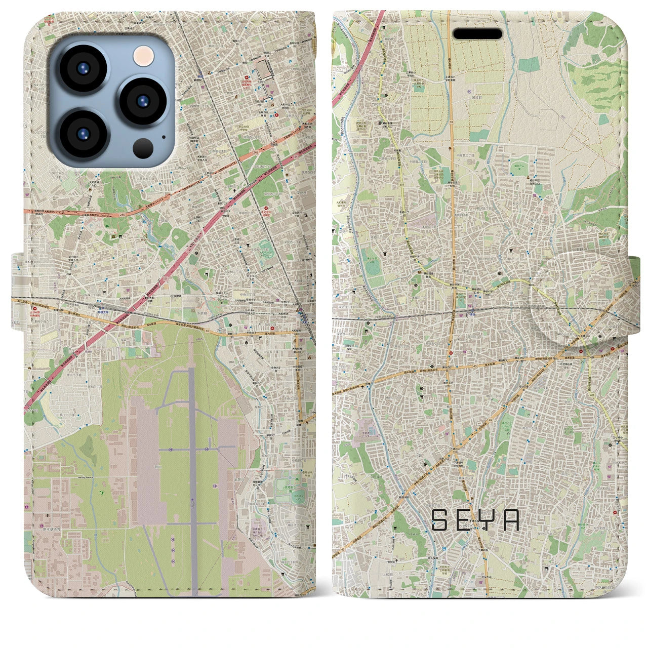 【瀬谷】地図柄iPhoneケース（手帳両面タイプ・ナチュラル）iPhone 13 Pro Max 用