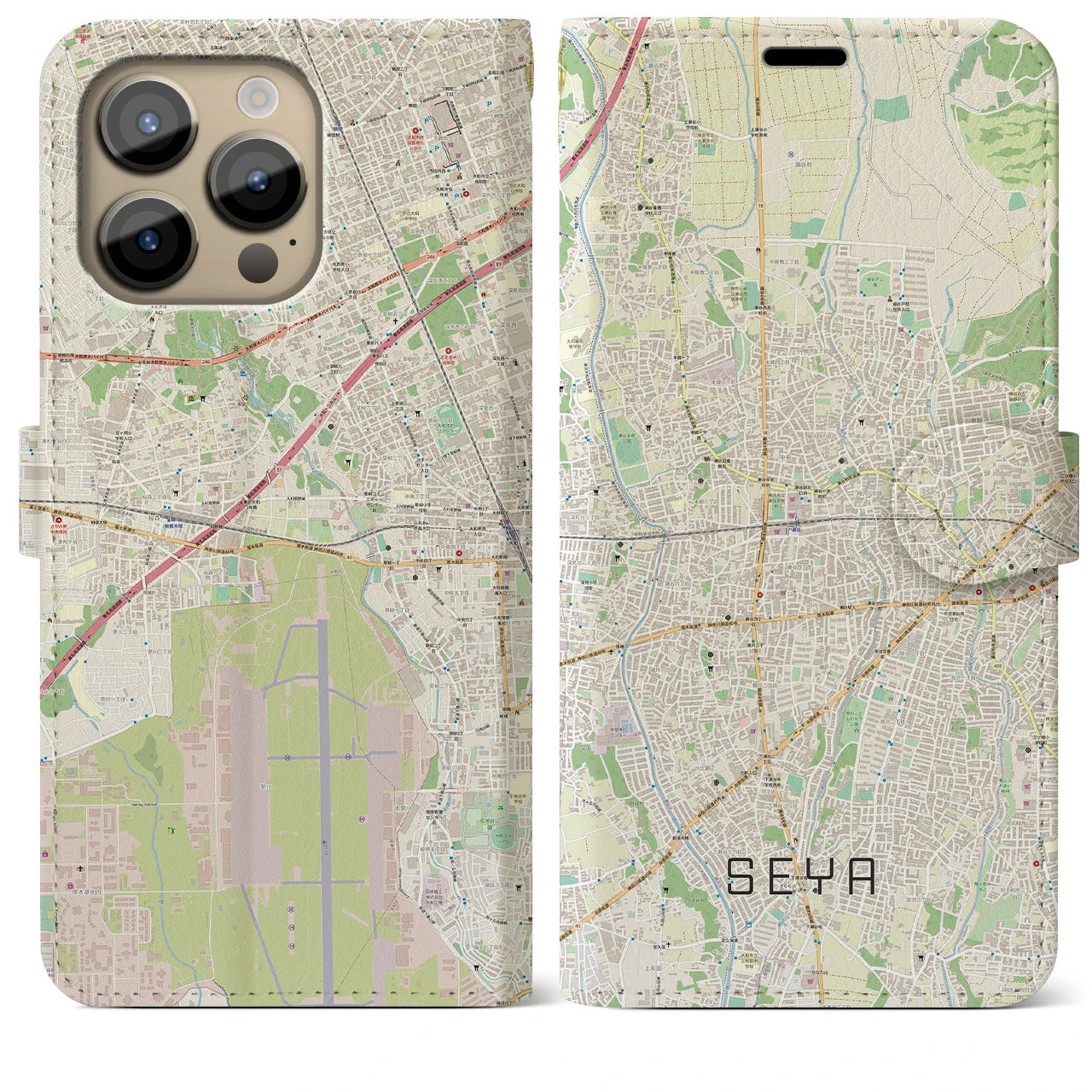 【瀬谷】地図柄iPhoneケース（手帳両面タイプ・ナチュラル）iPhone 14 Pro Max 用