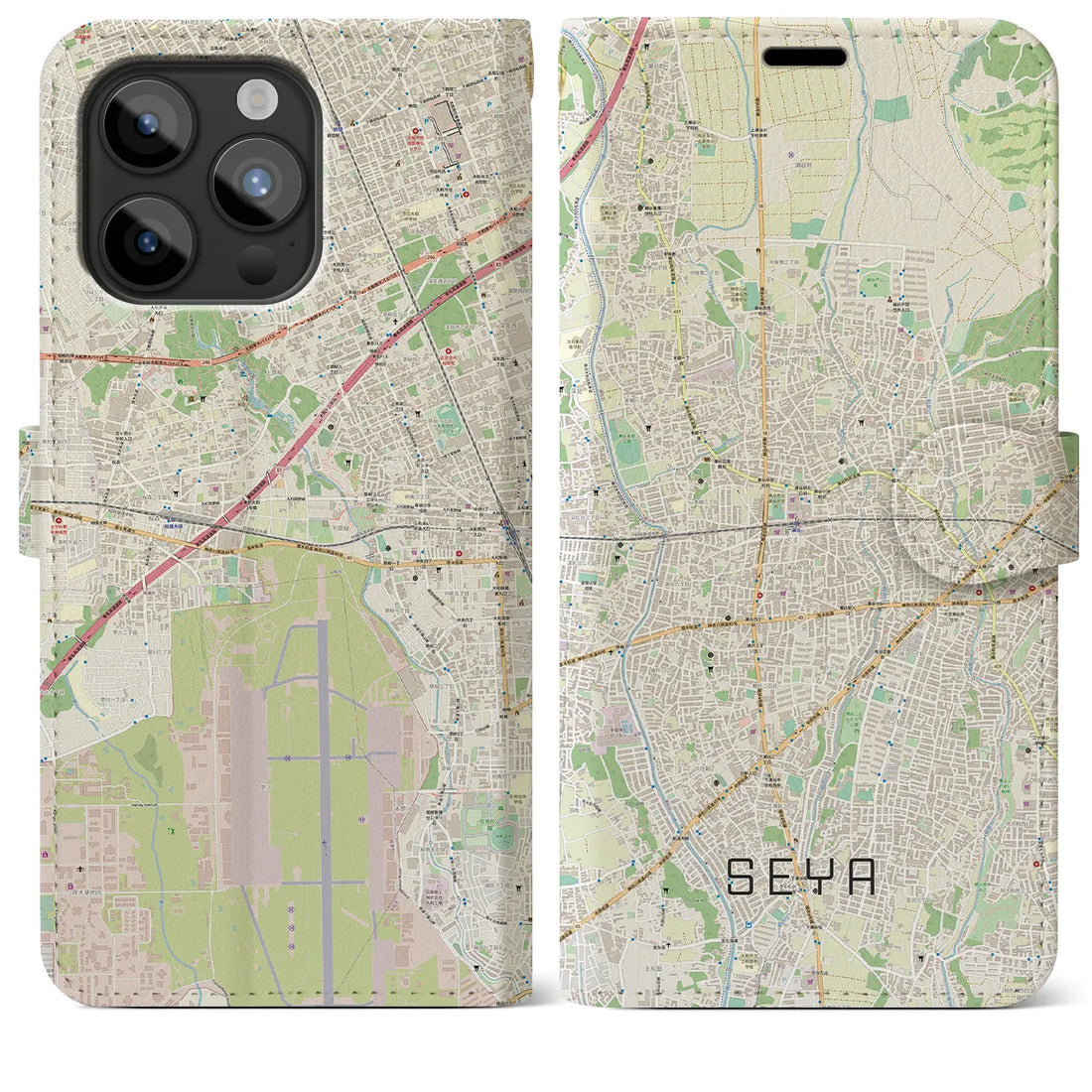 【瀬谷】地図柄iPhoneケース（手帳両面タイプ・ナチュラル）iPhone 15 Pro Max 用