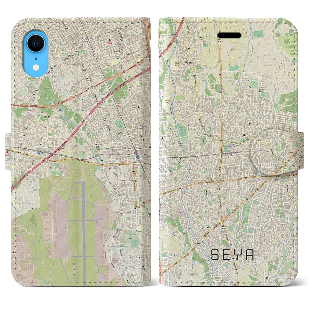 【瀬谷】地図柄iPhoneケース（手帳両面タイプ・ナチュラル）iPhone XR 用