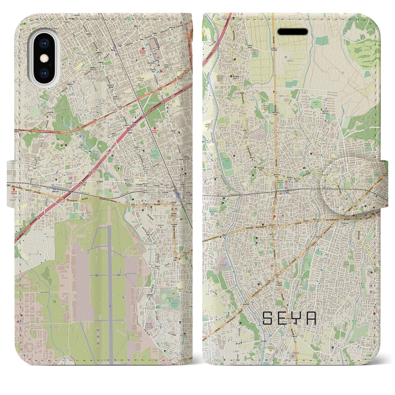 【瀬谷】地図柄iPhoneケース（手帳両面タイプ・ナチュラル）iPhone XS Max 用