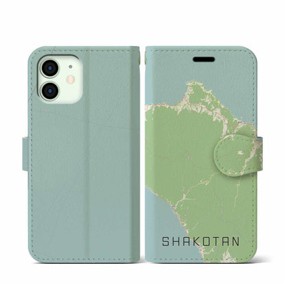 【積丹（北海道）】地図柄iPhoneケース（手帳タイプ）ナチュラル・iPhone 12 mini 用