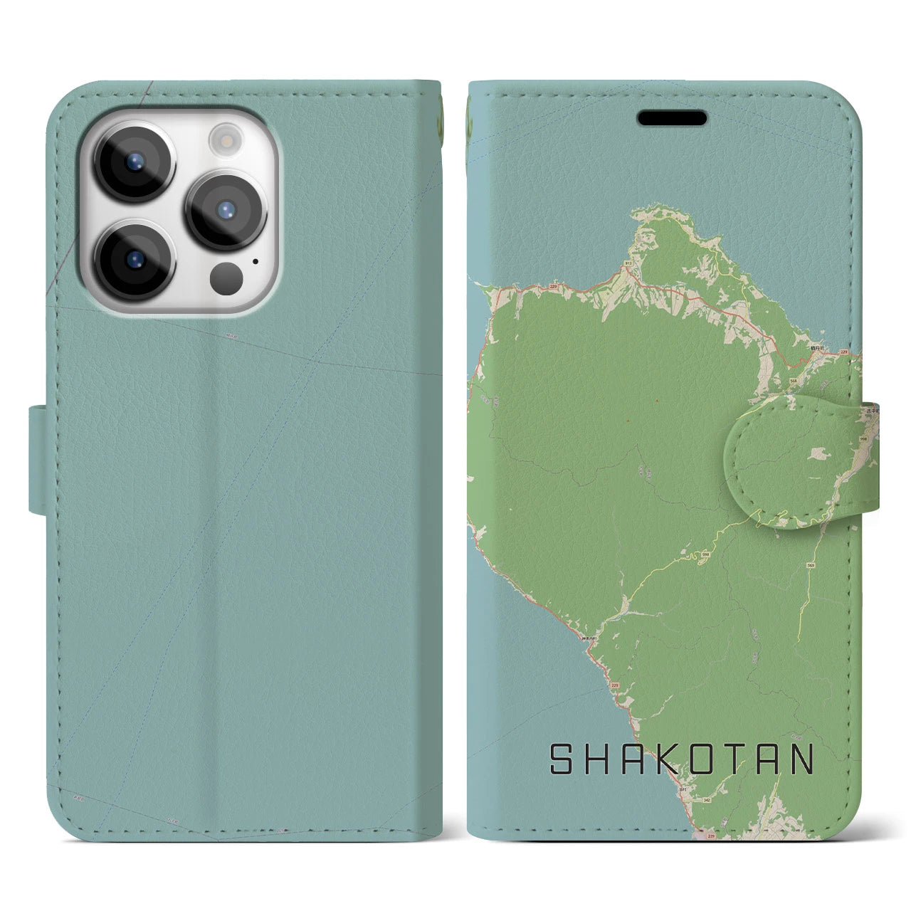 【積丹（北海道）】地図柄iPhoneケース（手帳タイプ）ナチュラル・iPhone 14 Pro 用