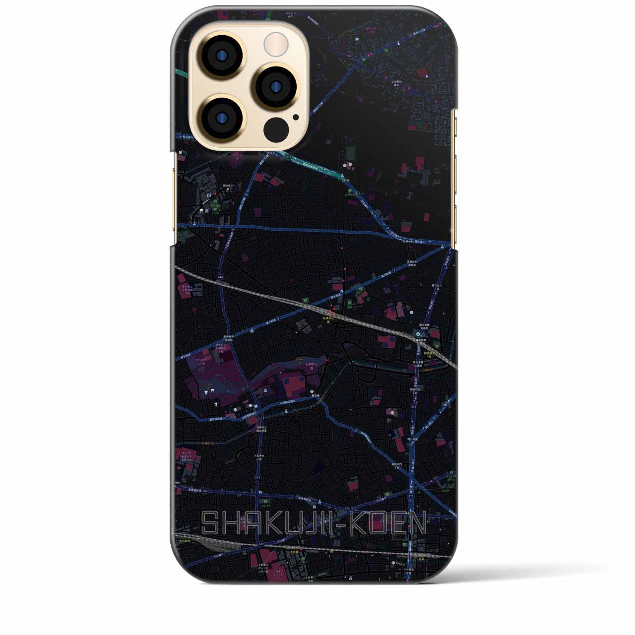 【石神井公園】地図柄iPhoneケース（バックカバータイプ・ブラック）iPhone 12 Pro Max 用