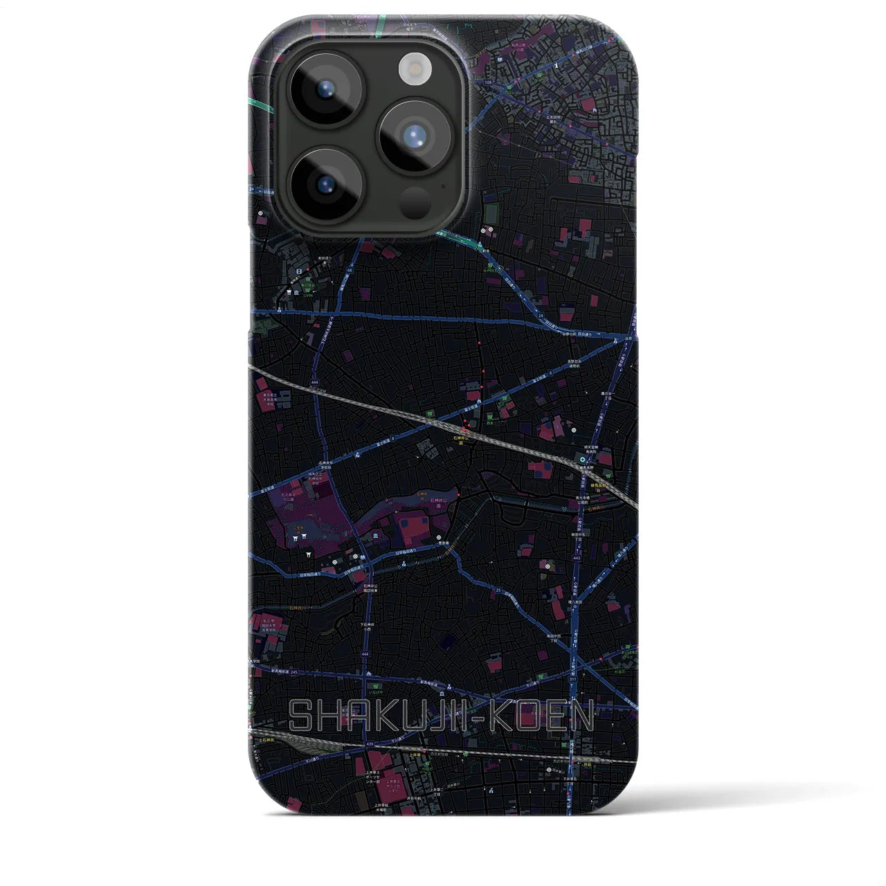 【石神井公園】地図柄iPhoneケース（バックカバータイプ・ブラック）iPhone 15 Pro Max 用